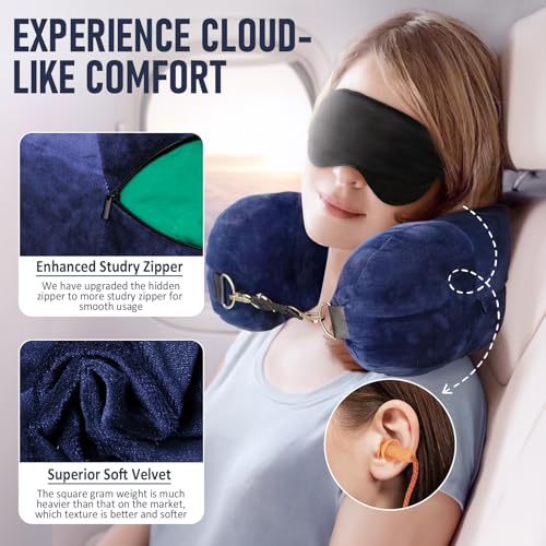 Travel Neck Pillow Stuffable with Clothes, Stuffable Travel Pillow - color: Navy Blue