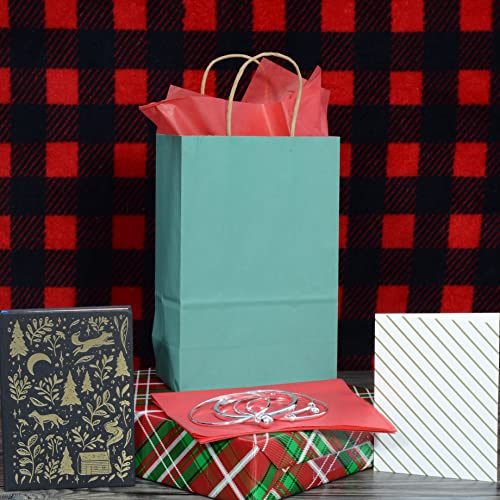 Prime Line Packaging Green Paper Bags, 6x3x9 Inch, Mini Kraft Bags,100 Pack