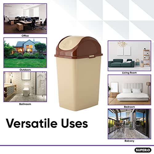 Superio Medium Trash Can with Lid 4.5 Gallon Plastic Swing Top Garbage Can Slim Waste Bin for Under Sink/Cabinet, Laundry Room, Kitchen, Office, Bedroom, Bathroom, College Dorm, 18 Qt, Beige - size: 4.5 Gallon, style: 1 Pack