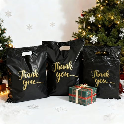WhizToys 110Pcs Thank You Bags with Handles, 7.9"x11.8", Black - color: Black-S-110P