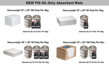 PIG Oil Mat - Oil-Only Absorbent Mat Pads - 50 Pads per Bag - 15" x 20" Pads - Absorbs up to 28 Ounces per Pad - MAT415 - size: 15" x 20"