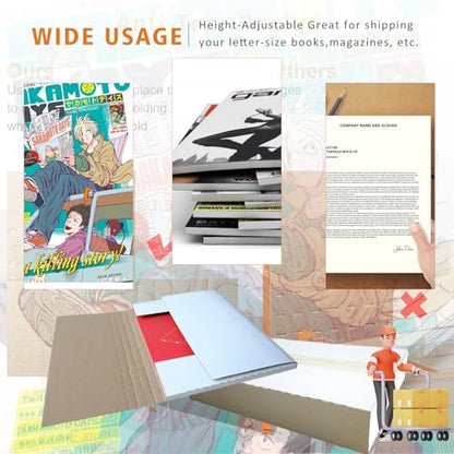 50 Pack 11 1/8" x 8 5/8" x 2" Corrugated Easy-Fold Mailer, Letter-Size Height Adjustable, White with Tape & Dispenser (EM1182-tc)