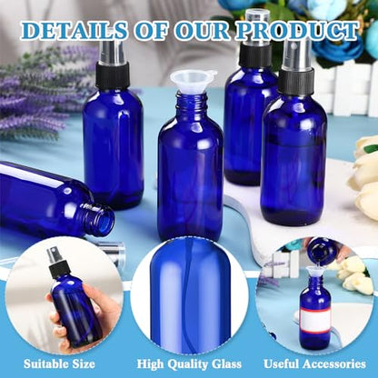 Fumete 2 Pack Glass Spray Bottles 4oz,Blue, Black Top,Mist Bottle - color: Blue, Black Top, style: Mist Bottle