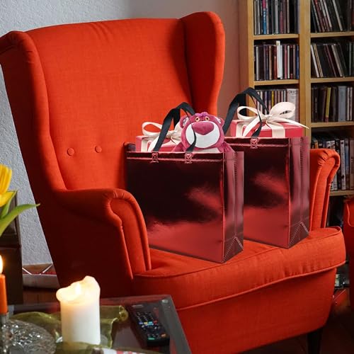 cabzymx 15 Pcs Glossy Red Reusable Gift Bags with Handles, 12.6 x 4.7 x 11 In Party Bags with Sturdy Base, Holiday Goodie Bag Bulk for Birthday, Wedding, Party, Xmas - color: Red, size: 1 Count (Pack of 15)