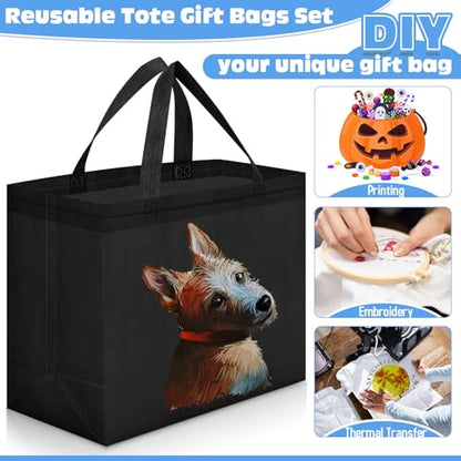 Windyun Reusable Grocery Bags Non Woven with Handles - color: Black