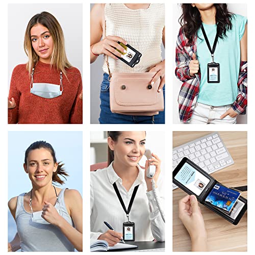 Badge Holder with 2 Lanyard Leather Easily Holds 1 to 6 Cards, Trifold Heavy Duty ID Card Holder, for Nurse Teacher School Medical Law Enforcement - color: Black