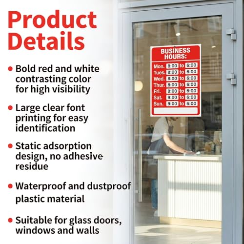 Business Hours Open Closed Sign Kit 2 Set, 11.81"x 7.87" Red White Operation Signs for Glass Door Window Store Office