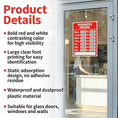 Business Hours Open Closed Sign Kit 2 Set, 11.81"x 7.87" Red White Operation Signs for Glass Door Window Store Office