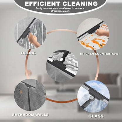 Squeegee Broom for Floor Shower Squeegee with Long Handle Rubber Wiper for Bathroom Tile Shower Glass Car Window Deck Patio Cleaning (Black)