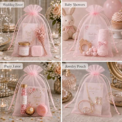 Jexila 100PCS Blush Pink Organza Gift Bag 5X7 Mesh Drawstring Jewelry Pouch - color: Blush Pink