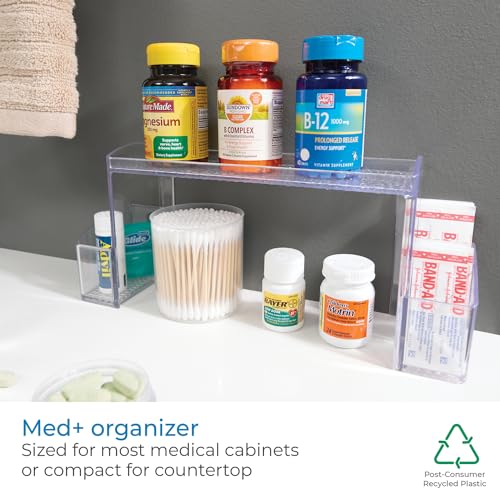 iDesign - 43130 Med+ Plastic High Rise Bathroom Medicine Cabinet Organizer, for Vanity, Prescriptions, Toothbrushes, Toothpaste, Accessories, Cosmetics, Toiletries, 12" x 3" x 5.25", Clear - size: 12-inch, style: High Riser Organizer