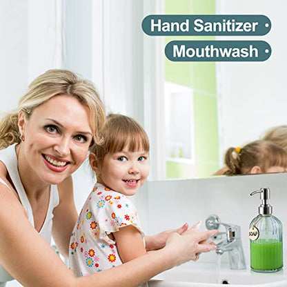 MOCLIF 16OZ Fashion Stripe Clear Glass Refillable Soap Dispenser with 304 Stainless Steel Pump Premium Soap Dispenser， for Kitchen, Bathroom, Hand Sanitizer, Liquid Soap, Lotion, etc. (Clear Blue) - color: Light Blue