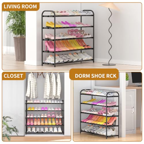 Hleelomi 5-Tier Metal Expandable Shoe Rack for Closet and Entryway, Black - color: Black, size: 5-Tier