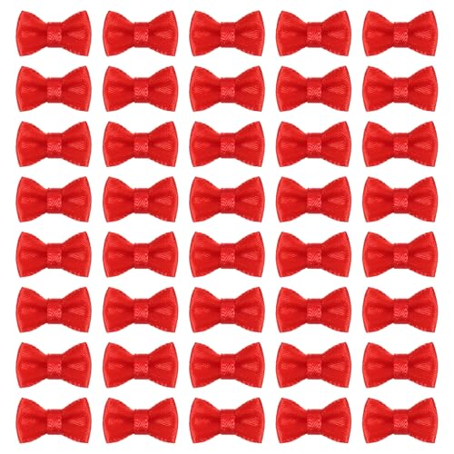 MECCANIXITY 100 Pcs Mini Ribbon Bow 0.8" Mini Fabric Satin Ribbon Flower Bows for Craft DIY Sewing Wedding Birthday Party, Dark Red - color: Dark Red