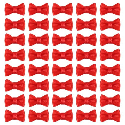 MECCANIXITY 100 Pcs Mini Ribbon Bow 0.8" Mini Fabric Satin Ribbon Flower Bows for Craft DIY Sewing Wedding Birthday Party, Dark Red - color: Dark Red