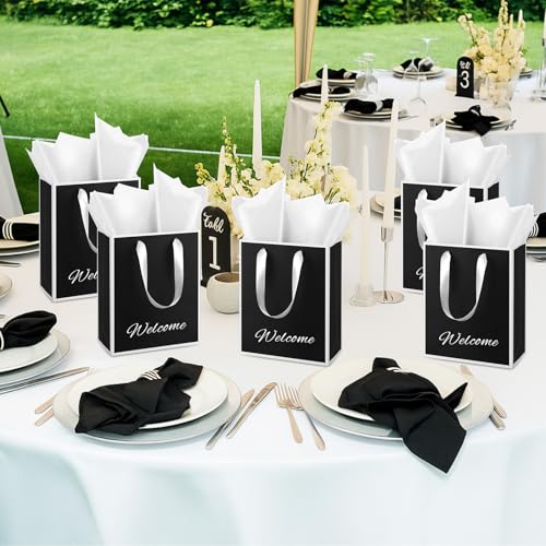 Yeaqee 50 Pcs Metallic Paepr Gift Bags Bulk with Handles,Black White - color: Black White
