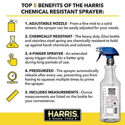 HARRIS Chemically Resistant Professional Empty Spray Bottles, 32oz (3-Pack), for Cleaning Solutions and Water - size: 3 count