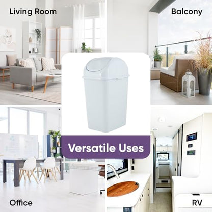 Superio Kitchen Trash Can with Swing Top Lid 9 Gallon Slim Waste Bin 37 Qt Sturdy Plastic Garbage Can Medium Recycling Bin for Office, Bathroom, Under Counter, Dorm, Bedroom (White) - size: 9 Gallon, style: 1 Pack