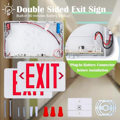 Gruenlich Emergency Exit Sign for Business, Battery Backup, 4 Pack - size: 4-Pack