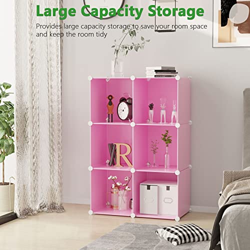 C&AHOME 6-Cube Storage Organizer Cube Shelf Closet Storage Bookcase, Pink - color: Pink