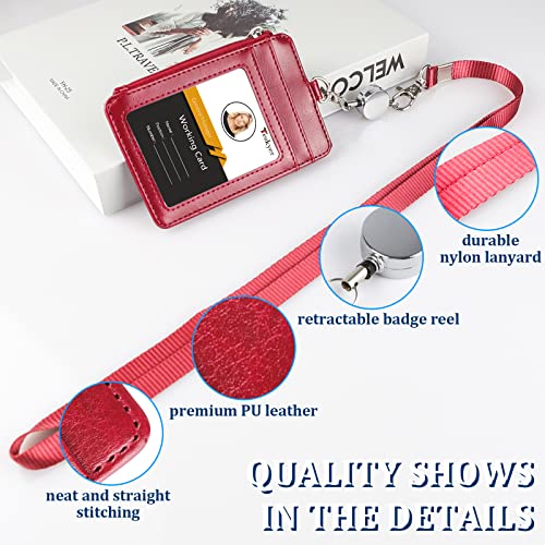 Teskyer ID Badge Holder with Retractable Lanyard, Lanyard Wallet, Wine Red - color: Wine Red #02, size: 3.1" x 4.7"