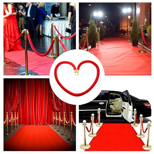 Velvet Stanchion Rope 5.25 Ft Crowd Control Barriers Safety Velvet Rope with Gold Hooks for Graduation Party, Movie Theaters Openings Hotels Carpet, Not Include Stanchion Pos(Size:12 Pack,Color:Red)