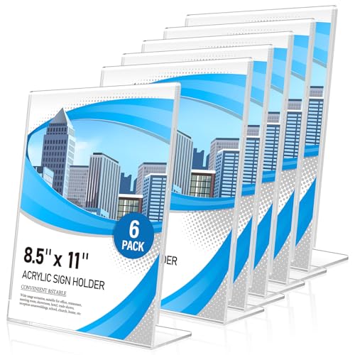 Eocnrhe Acrylic Sign Holder 8.5 x 11 6 Pack, Double-Sided Clear Sign Holder Plastic Stands for Display, Table Sign Stands, L Shape Flyer Holder