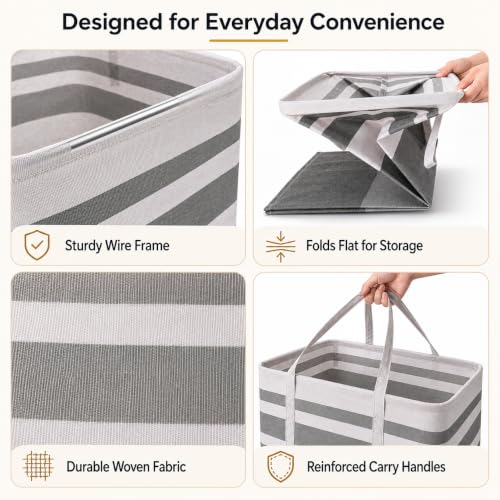 BOOMIBOO 2 Pack Large Laundry Basket,Waterproof Freestanding Laundry Hamper,Collapsible Clothes Basket with Easy Carry Handles in Laundry Room Bathroom Bedroom Dorm,Gradient Grey,100L - color: Gradient Grey, size: 100L