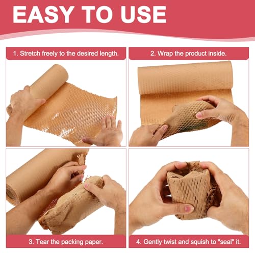 PATIKIL Honeycombs Packing Paper, 12" x 164' Honeycombs Cushioning Wrap Roll Kraft Wrapping Paper for Shipping Moving Wrapping Gifts, White - color: White, size: 12" x 164'