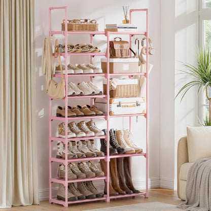 WOWLIVE 9 Tier 2-Column Shoe Rack, 30-35 Pairs Stackable Pink - color: Pink, size: 2 Row 9 Tier