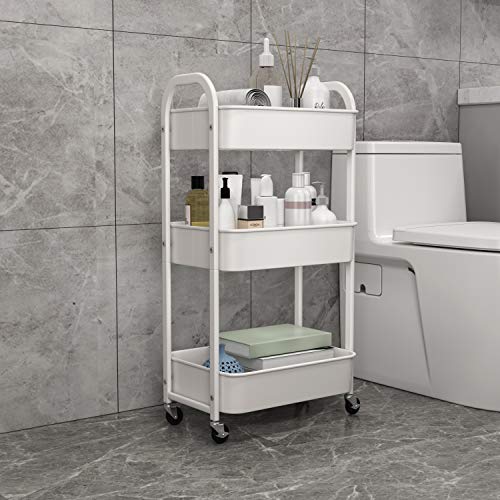 3-Tier Rolling Utility Cart with Caster Wheels,Easy Assembly, White - color: White, size: 3-Tier Standard Cart