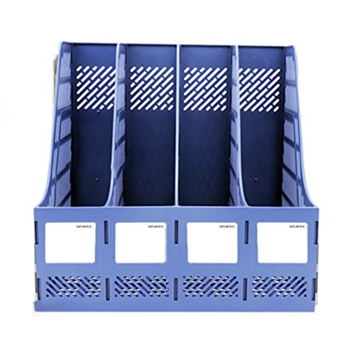 SAYEEC Sturdy Magazine Organizer Folder Desktop 4 Compartment File Holders Plastic Frames File Dividers Document Cabinet Rack Storage Box for Office Home School Blue - color: Blue