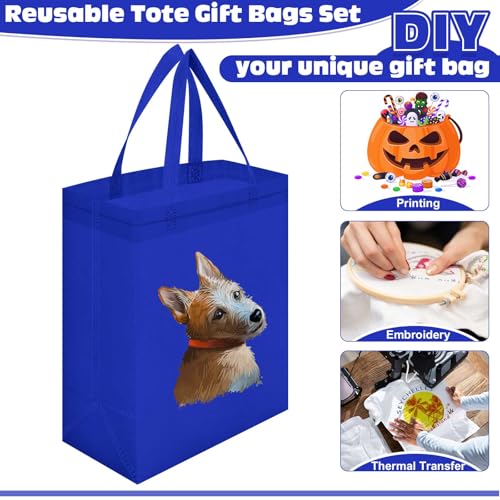 Windyun 50 Pcs Reusable Tote Bag Bulk 8 x 4 x 10 Inch, Royal Blue - color: Royal Blue