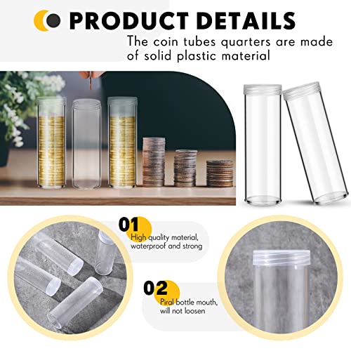 SATINIOR 20 Pcs Half Dollar Coin Tubes Round Clear with Screw on Lid