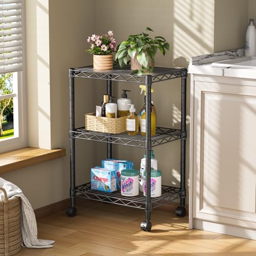 Golpart 3Tier Adjustable Storage Shelves Metal Wire Shelving Standing Shelf - color: Black, size: 3-tier-11.6"Dx17.6"Wx29.8"H