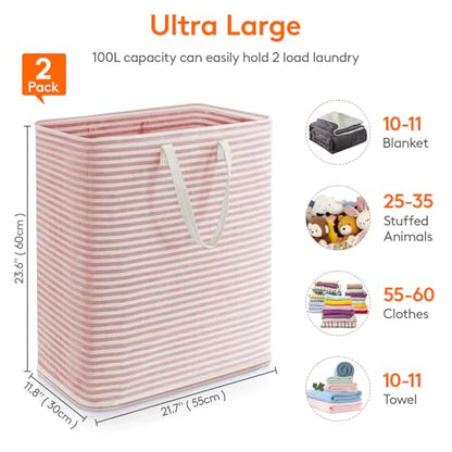 Lifewit 100L Large Laundry Baskets, Laundry Hampers Bags, 2 Pack, Grey&Pink - color: Grey-Pink, size: 100L