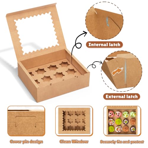 RYDDOY 4 Pack Brown Cupcake Boxes, Hold 12 Count Cupcake, Cupcake Carriers - color: Brown