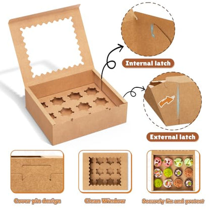 RYDDOY 4 Pack Brown Cupcake Boxes, Hold 12 Count Cupcake, Cupcake Carriers - color: Brown