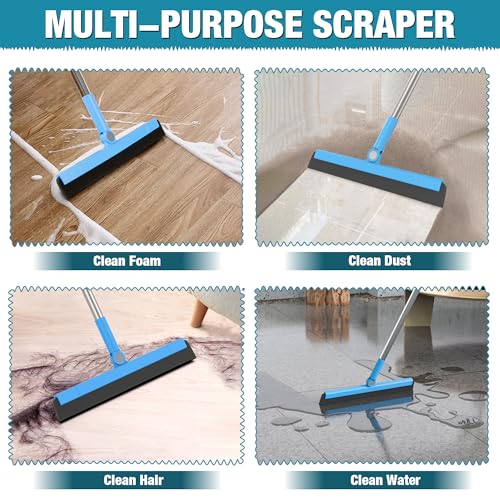 KOLLIEE Floor Squeegee Adjustable 59'' Long Handle Professional Floor Squeegee with Hook Water Squeegee Foam Blade for Concrete Floor Tile Pet Hair Floor Wiper - size: Blue Floor Squeegee