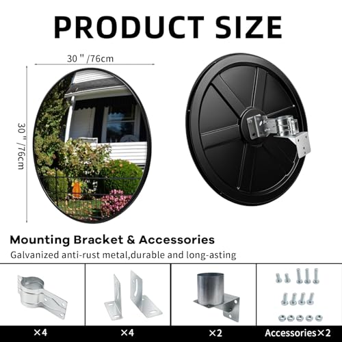 2 Pcs 30 Inch Convex Traffic Mirrors, Outdoor Driveway Safety Mirrors