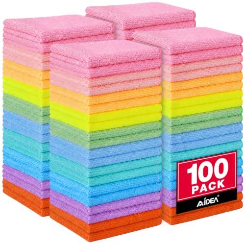 AIDEA Microfiber Cleaning Cloth, 100PK, Cleaning Rags, 11.5"×11.5" - color: Multi-colored