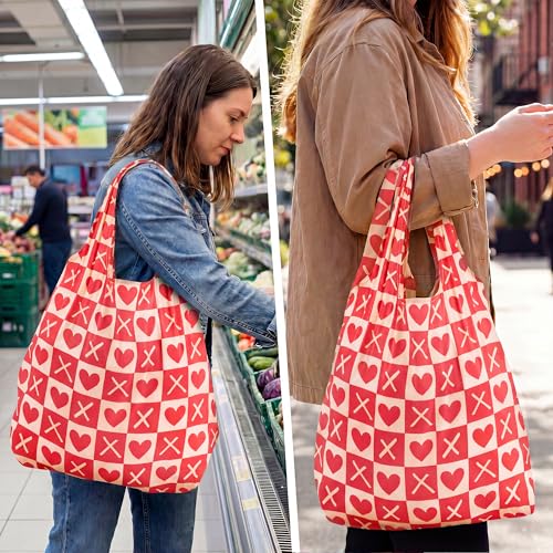 Stelle Lightweight Reusable Grocery Bag with Handles Ripstop Nylon Foldable Tote Shopping Bags for Travel and Groceries - color: Love Match