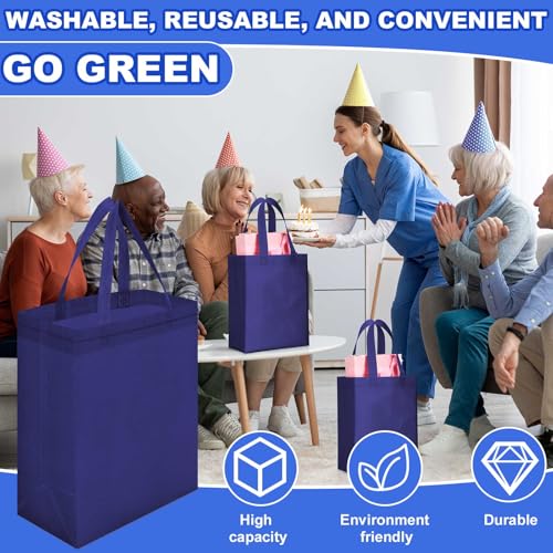 Windyun 50 Pcs Reusable Tote Bag Bulk 8 x 4 x 10 Inch, Navy Blue - color: Navy Blue