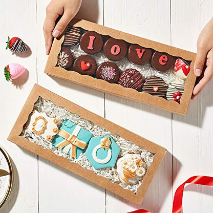 24PCS 12 x 5 x 1.5 inches Auto-Popup One Piece Premium Cookies Boxes, Kraft Brown Macaron Boxes Packaing, Bakery Box for Holiday Cookie Gift Sets - color: Kraft Brown