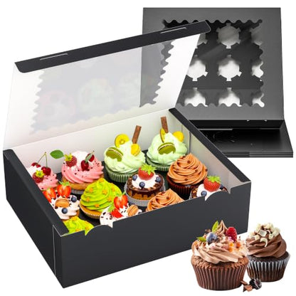RYDDOY 4 Pack Black Cupcake Boxes, Hold 12 Count Cupcake, Cupcake Carriers - color: Black