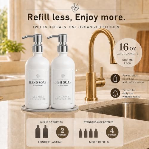 Fachixy White Glass Soap Dispenser 2 Pack, 16 Fl Oz, 14 Waterproof Labels - color: Off-white