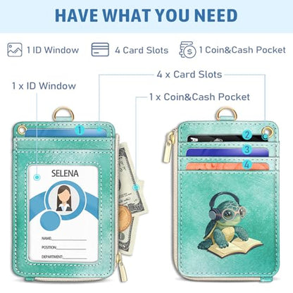 Piefly Turtle Lanyard Wallet with ID Badge Holder, Cute Small RFID Keychain - color: Turtle