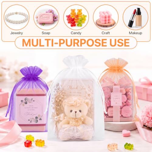 ANZNKU 100PCS Organza Bags 5x7 Peach Small Gift Mesh Drawstring Goodie Bags - color: Peach