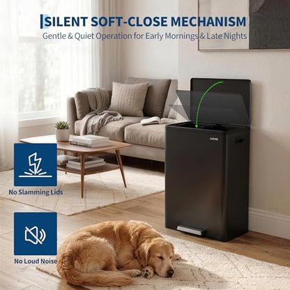 10.5 Gal Dual Compartment Stainless Steel Kitchen Trash Can with Lid, 20L+20L Recycling Garbage Bin, Soft Close Foot Pedal Trash Bin with 2 Removable Inner Buckets, Fingerprint Resistant for Home Offi - color: Black, size: 2x5.25Gal