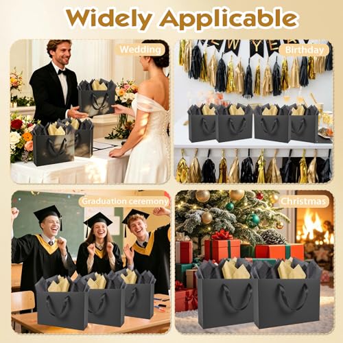 Epoesch 4 Pack Medium Black Gift Bags with Handles and 12 Tissue Papers - color: Black Gift Bags